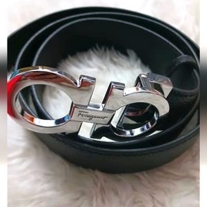 Salvatore Ferragamo leather belt silver black